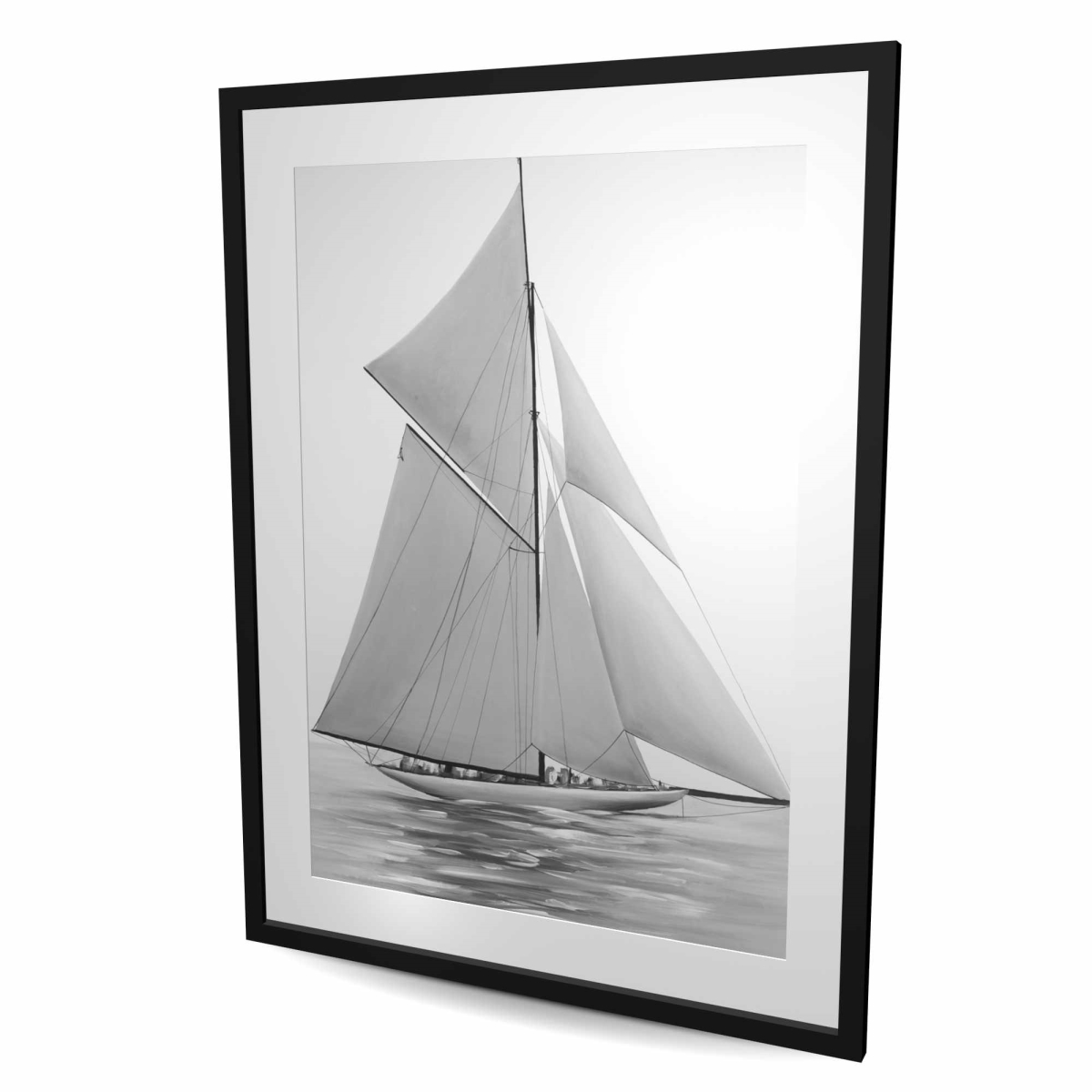 C1FM3648M198RP 36 x 48 in. Sailing Ship Waves Black & White Framed Matted Print - Decor
