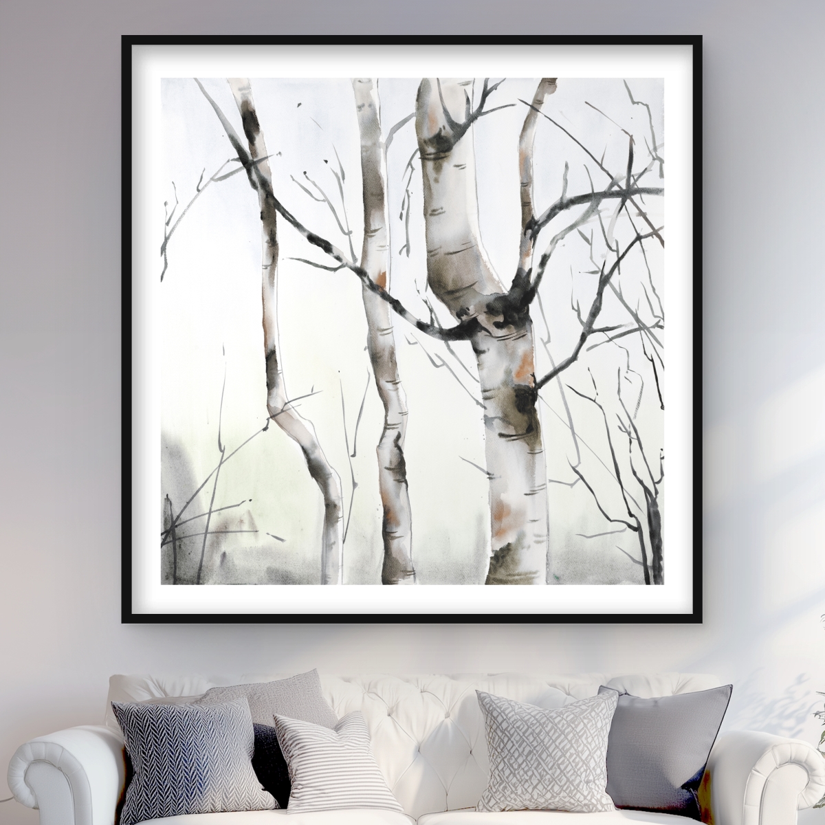 C1FM4848H8EMS5 48 x 48 in. Three Birches Trees - Brown Minimalist Framed Print for Home