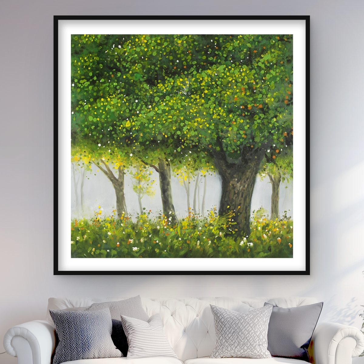C1FM4848T655CH 48 x 48 in. Forest by Summer - Trees Contemporary Framed Matted Print