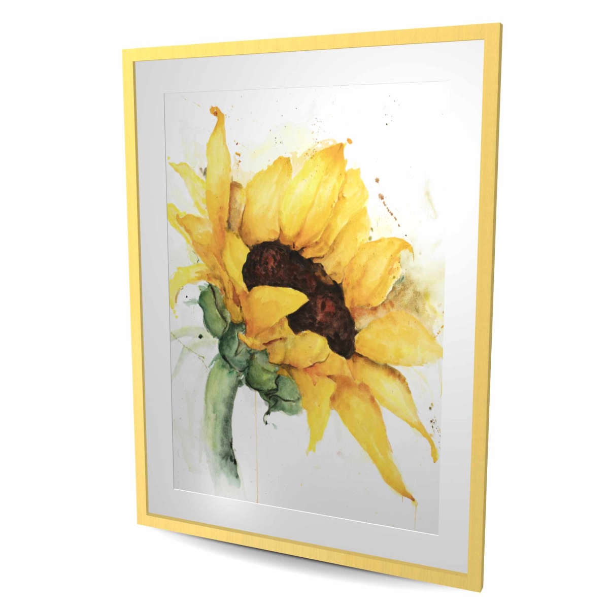 C1FM3648A2TU14 36 x 48 in. Watercolor Sunflower with Paint Splash - Rustic Framed Print