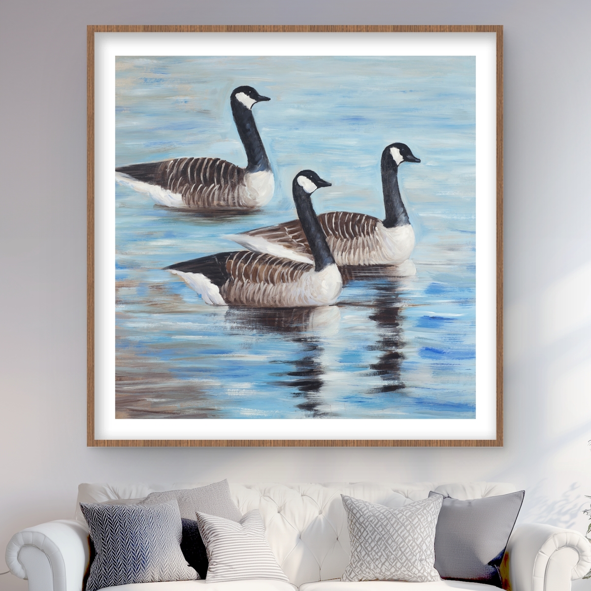 C1FM4848CTR6MI 48 x 48 in. Canada Geese in Water - Brown Man Cave Framed Print Decor