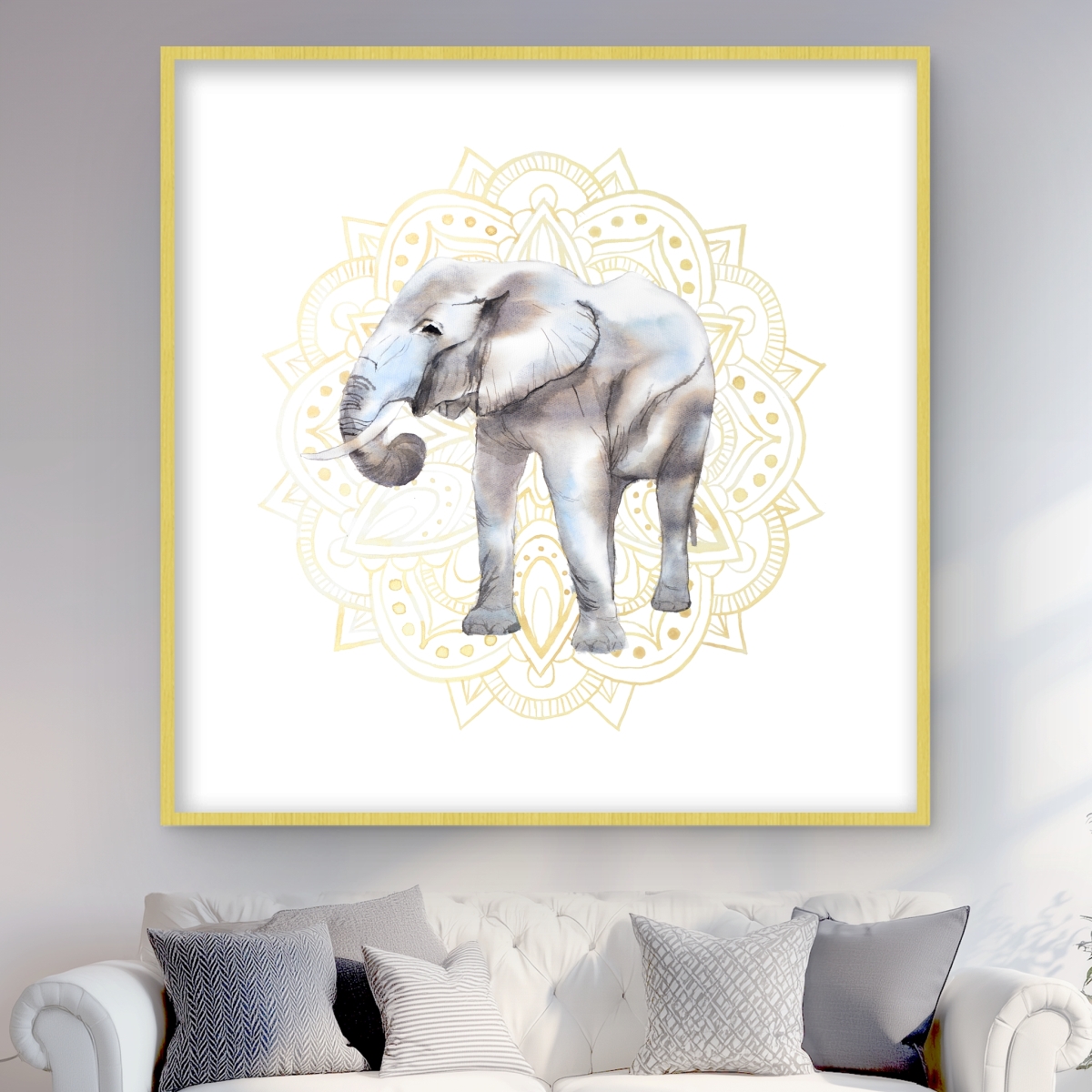 C1FM4848CWFBTV 48 x 48 in. Elephant on Mandalas Pattern - Ethnic Framed Print for Decor