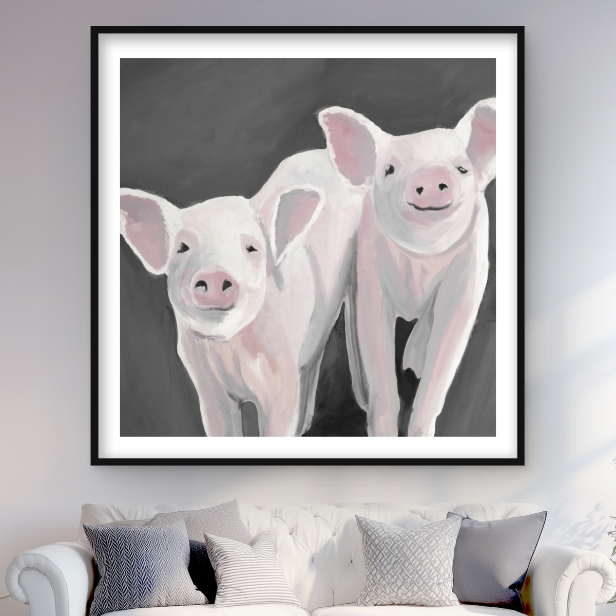 C1FM4848IIKG2D 48 x 48 in. Two Little Piglets - Rustic Pink Framed Matted Print Decor