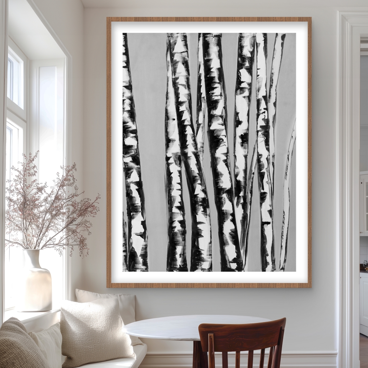 C1FM3648NU0KQ2 36 x 48 in. Birches Intersecting - Gray Bedroom Framed Matted Print