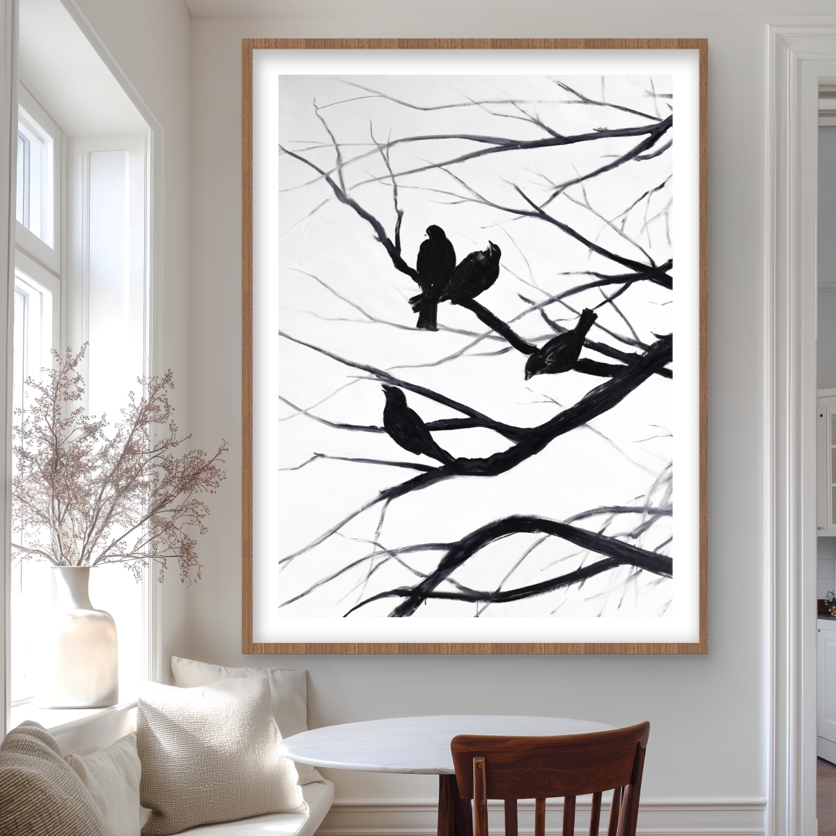 C1FM3648ZU6TL9 36 x 48 in. Birds & Branches Silhouette - White Trees Framed Print