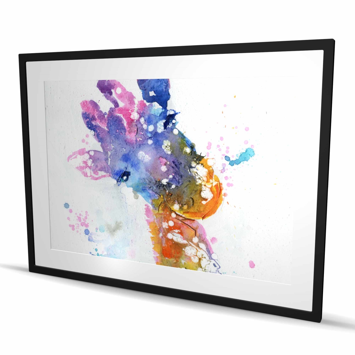 C1FM3648Q3D0YI 36 x 48 in. Abstract Giraffe with Color Splash - Blue Framed Print Decor