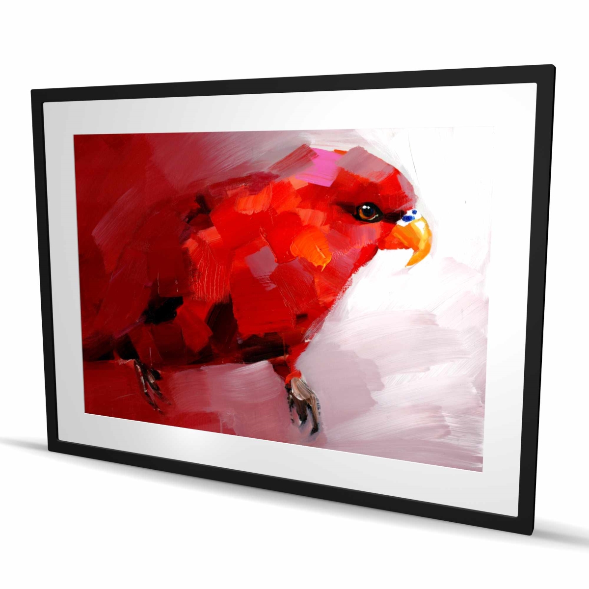 C1FM3648QIMRYM 36 x 48 in. Abstract Red Parrot - Framed Matted Print for Home Decor