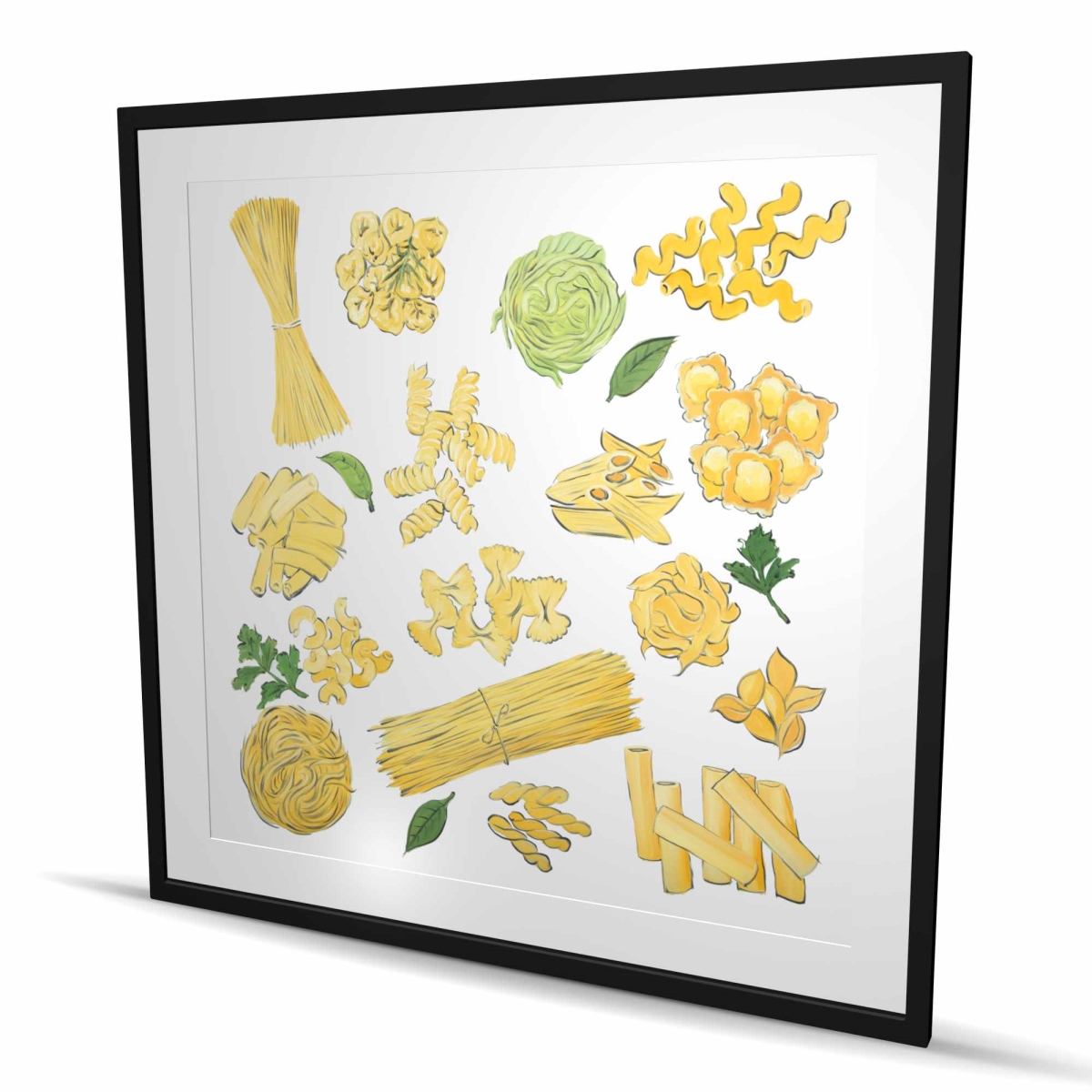 C1FM4848JBF3SS 48 x 48 in. Various Kind of Pasta - Kitchen Yellow Framed Matted Print