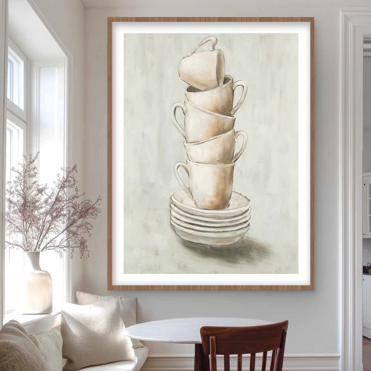C1FM3648UVWQM7 36 x 48 in. Stacked Cups Beige Object Framed Matted Print - Home Decor
