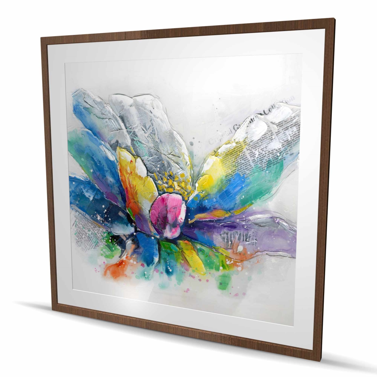 C1FM4848078SOV 48 x 48 in. Abstract Flower with  spaper - Modern Blue Framed Print
