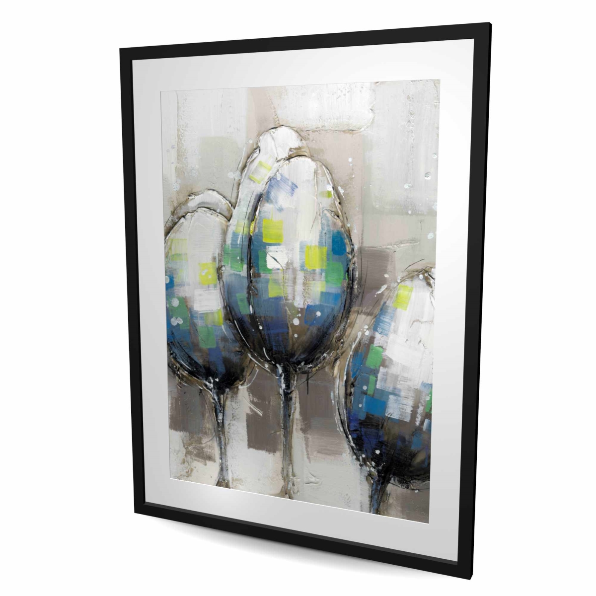 C1FM3648WPBV0H 36 x 48 in. Three Abstract Tulips - Blue Modern Framed Matted Print
