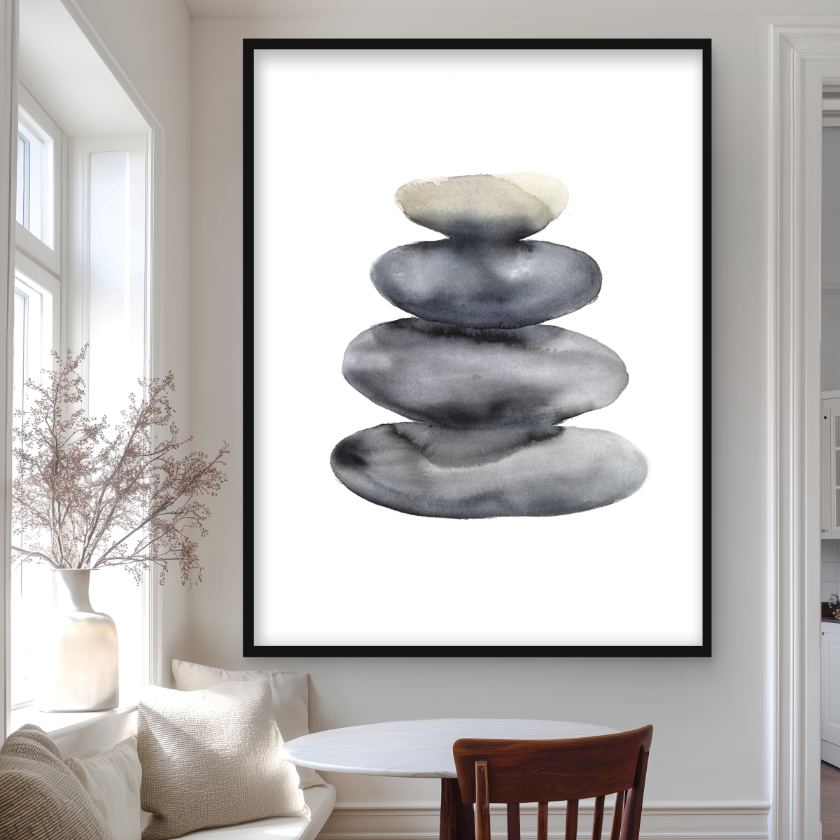 C1FM3648YKNZGZ 36 x 48 in. Four Hot Stones - Still Life Framed Print for Home Decor