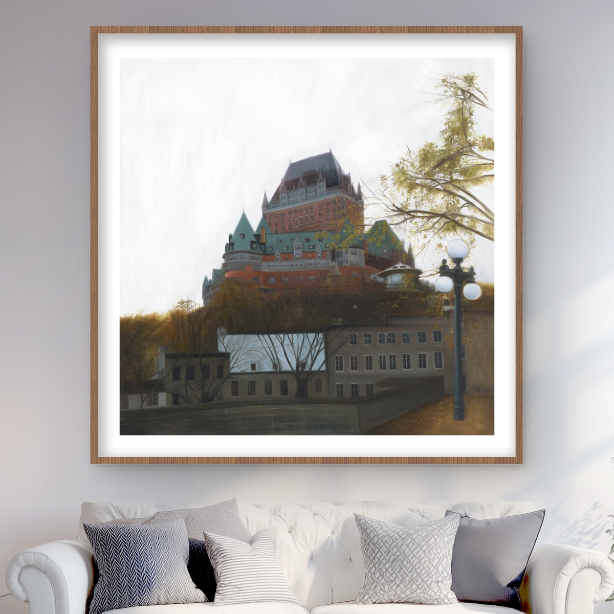 C1FM4848SAB8TE 48 x 48 in. Le Chateau De Frontenac in Autumn - Framed Print for Decor