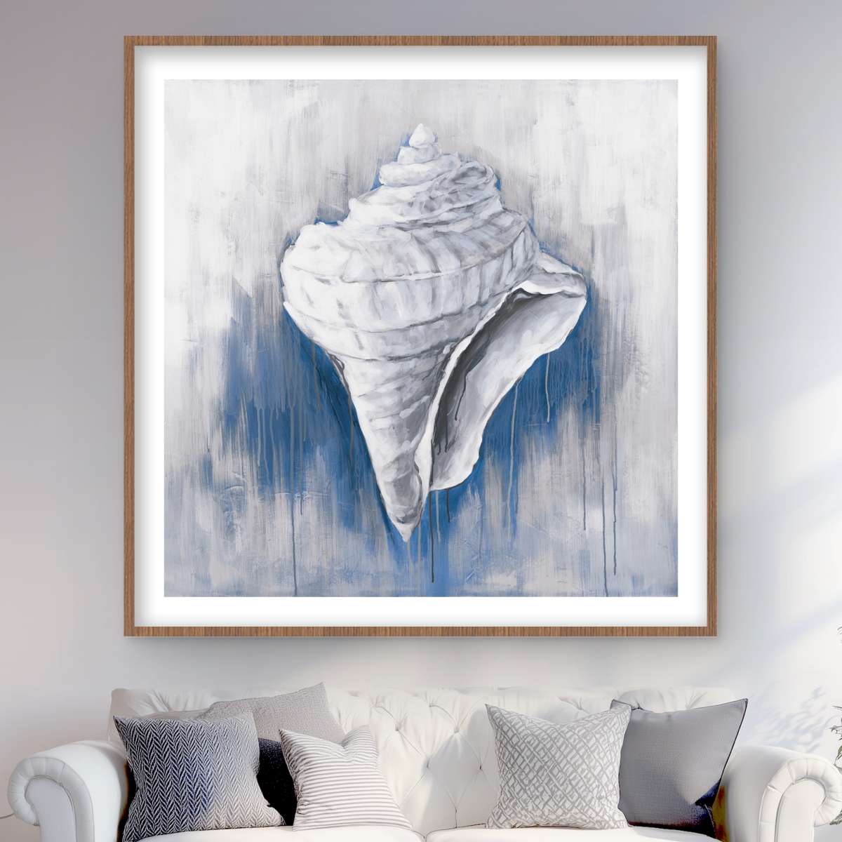 C1FM484813LT8R 48 x 48 in. Blue Conical Shell - Classic Blue Sea Framed Print for Decor