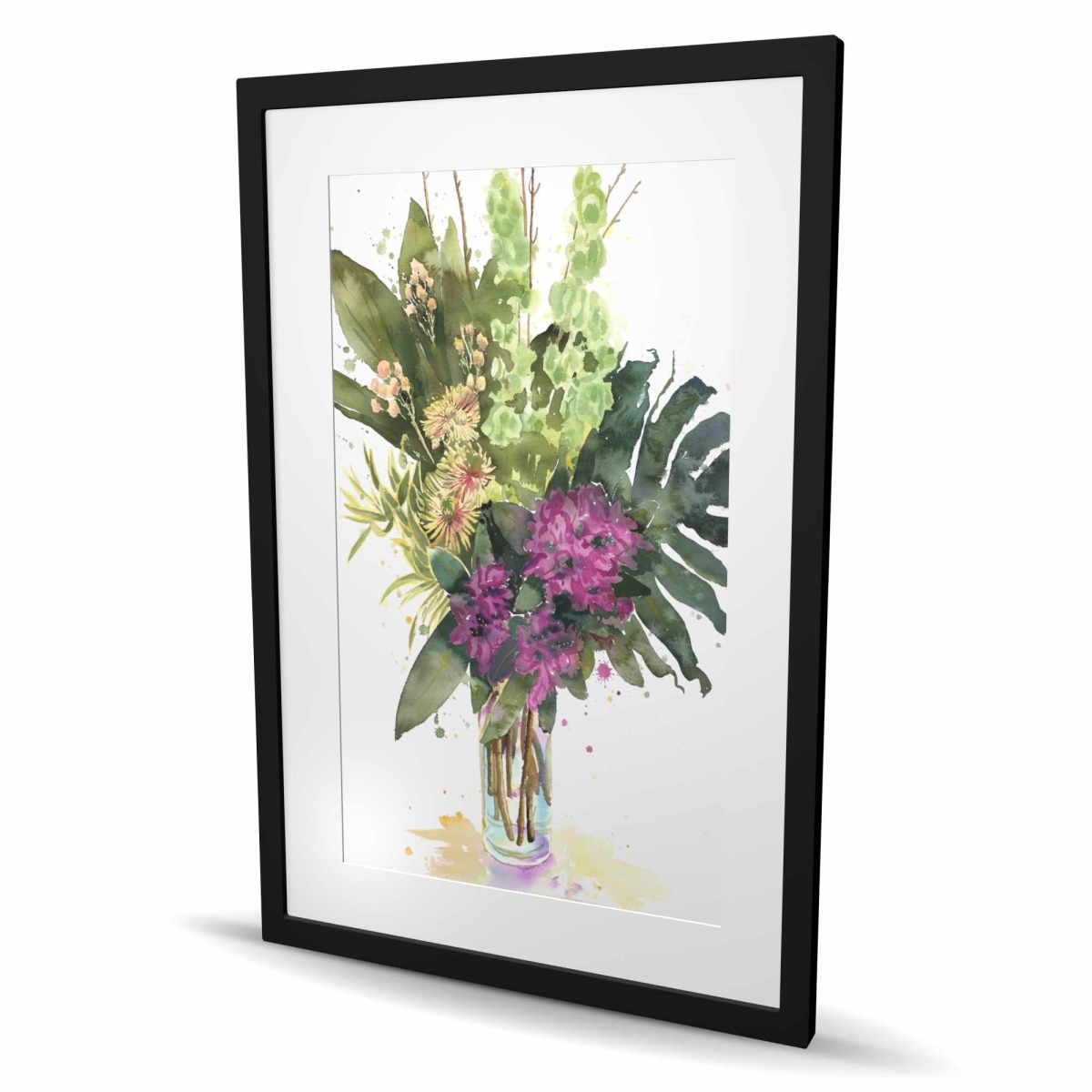 C1FM2436X4A8HI 24 x 36 in. Tropical Flower Assemblage - Framed Botanical Art Print
