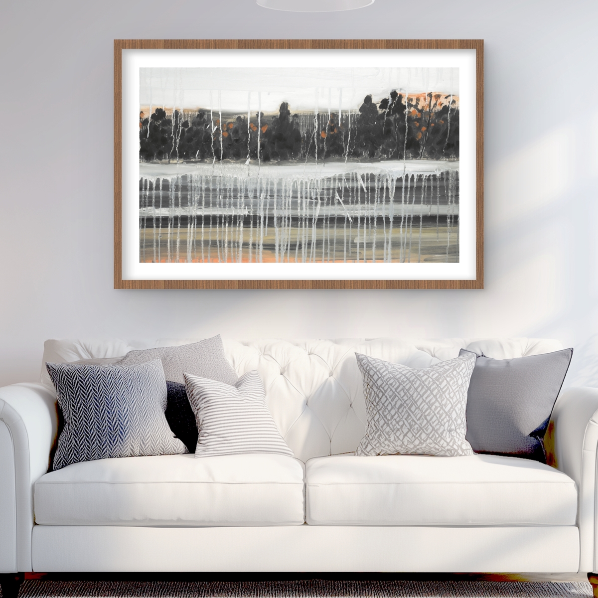 C1FM2436LX94B8 24 x 36 in. Rainy Fall Landscape - Trees Modern Framed Matted Print