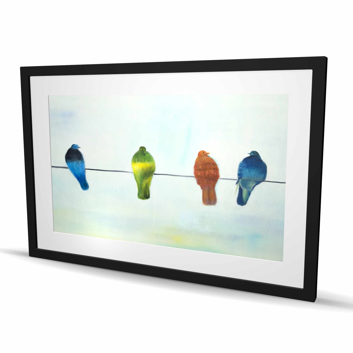 C1FM2436MDN2LQ 24 x 36 in. Perched Abstract Birds - Framed Matted Print for Home Decor