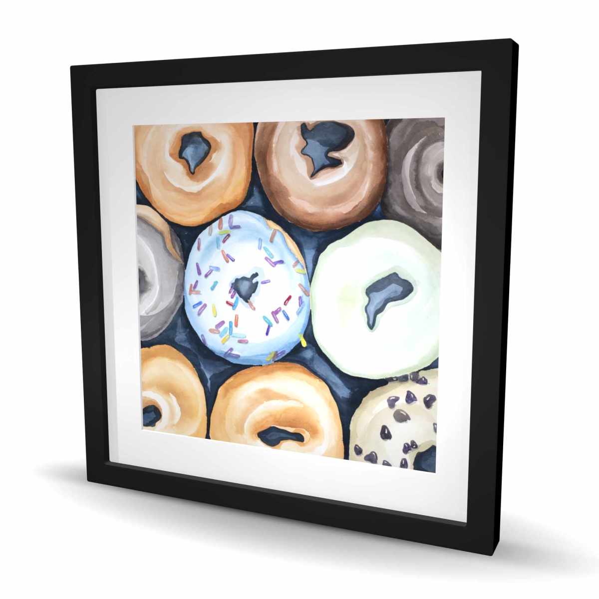 C1FM2424K2INX4 24 x 24 in. Watercolor Doughnuts with Icing - Framed Kitchen Art Print