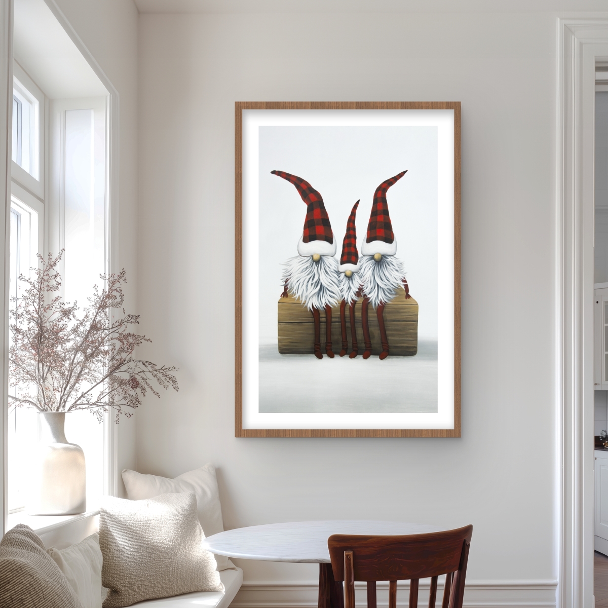 C1FM2436LC5IWZ 24 x 36 in. Three Christmas Gnomes - Rustic Pattern Framed Print Decor