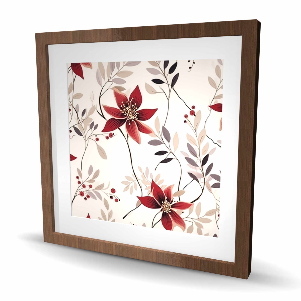 C1FM24246KKT7F 24 x 24 in. Red Flower Pattern Beige Framed Matted Print - Home Decor