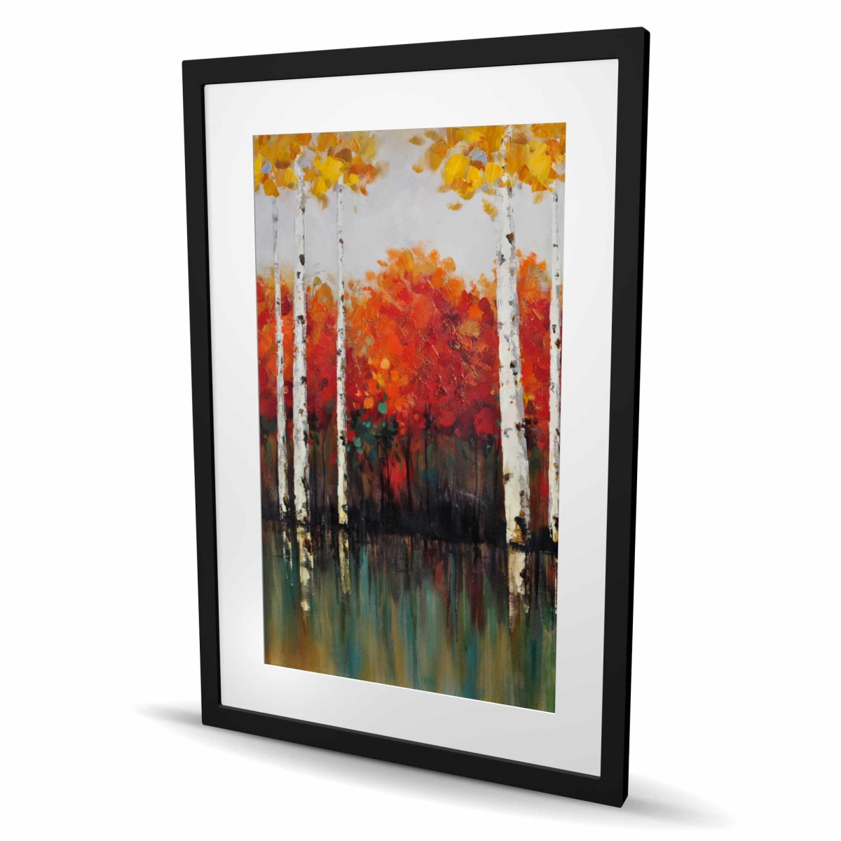 C1FM2436G3RZKP 24 x 36 in. Birches by Fall - Contemporary Trees Framed Matted Print