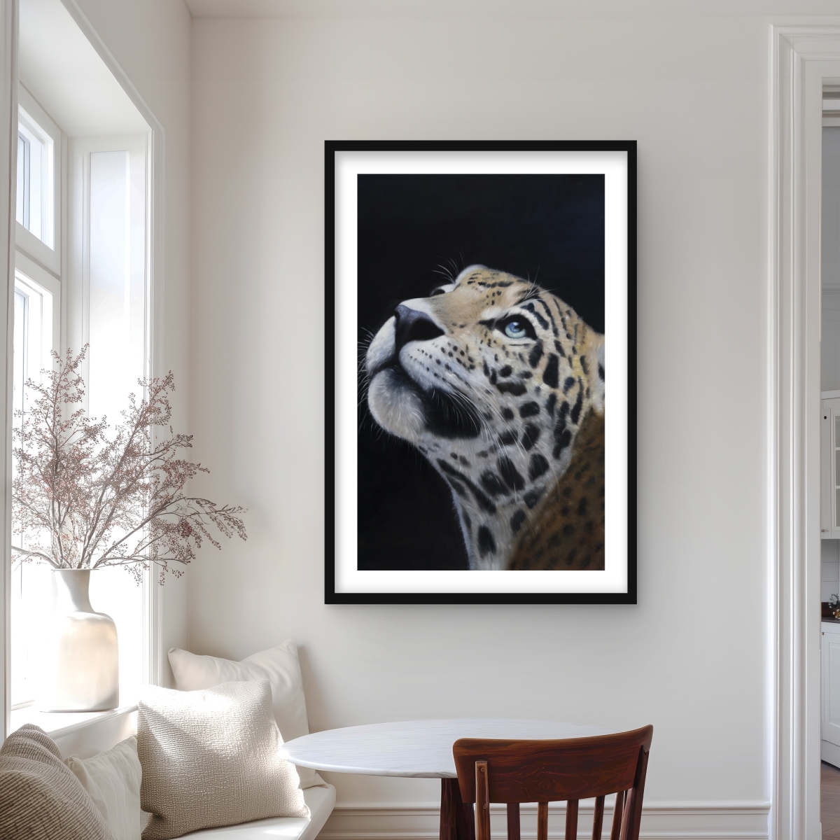 C1FM2436HBHLT3 24 x 36 in. Realistic Leopard Face - Hyperrealist Feline Framed Print