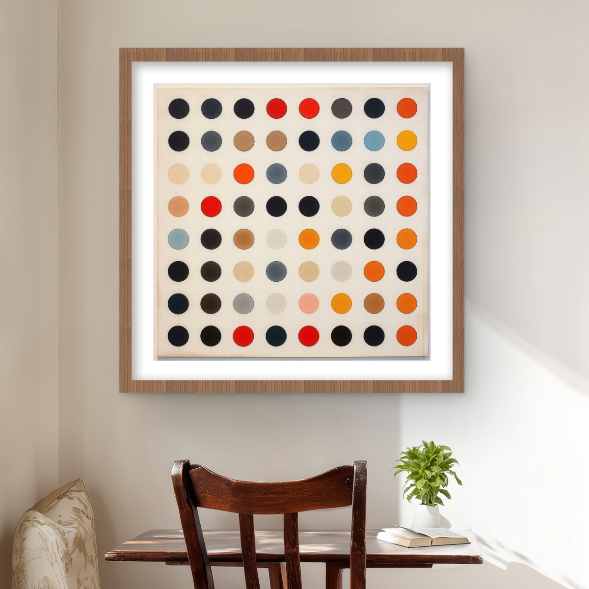 C1FM2424OY9SVV 24 x 24 in. Distanced Circles - Minimalist Beige Framed Matted Print