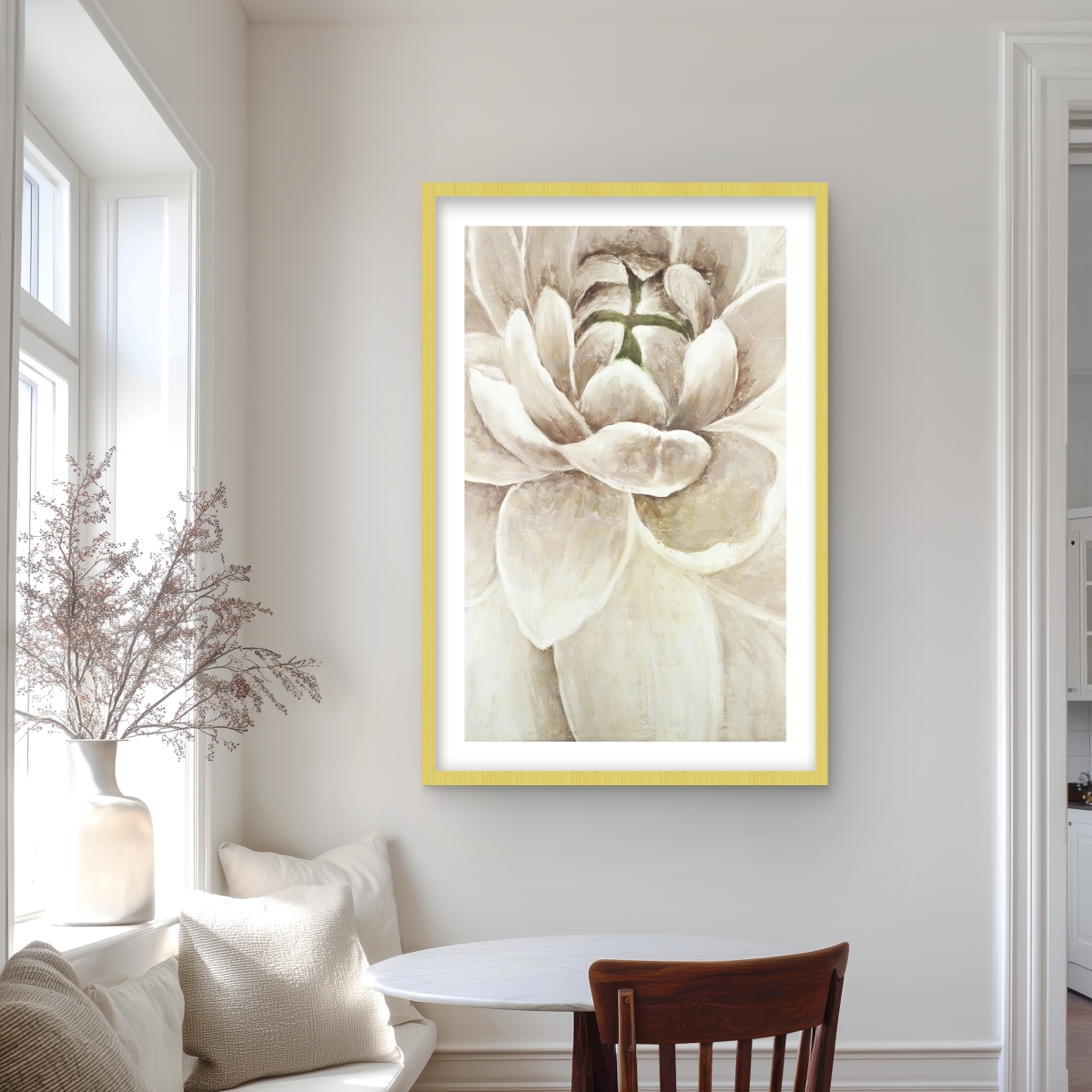 C1FM2436H1F8Z9 24 x 36 in. Delicate Chrysanthemum - Beige Floral Framed Print for Decor