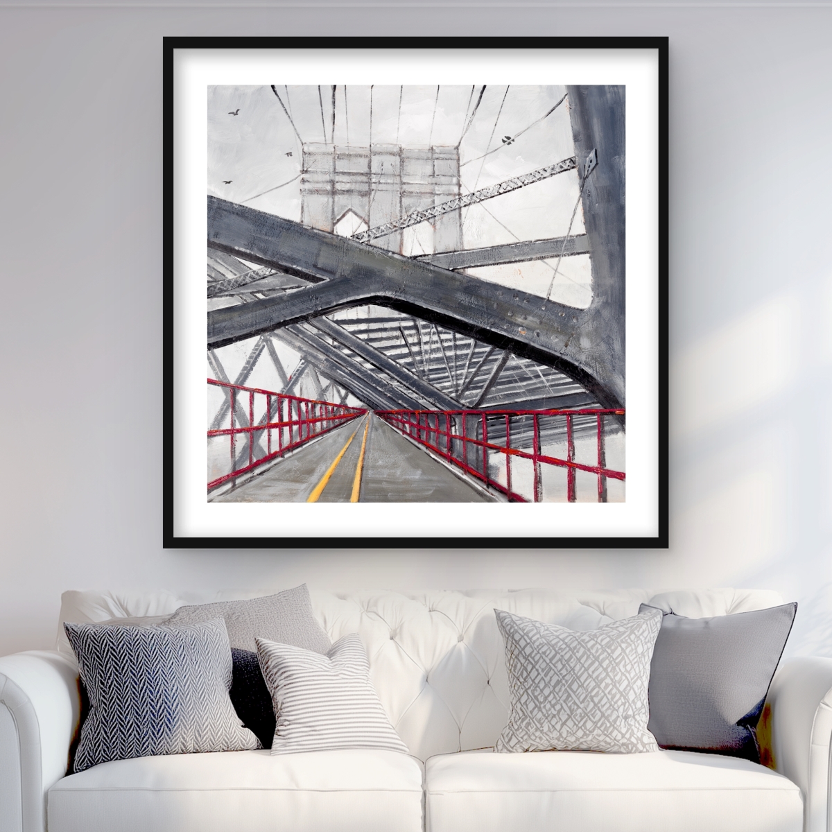 C1FM363606554D 36 x 36 in. Under the Brooklyn Bridge - Industrial Framed Matted Print