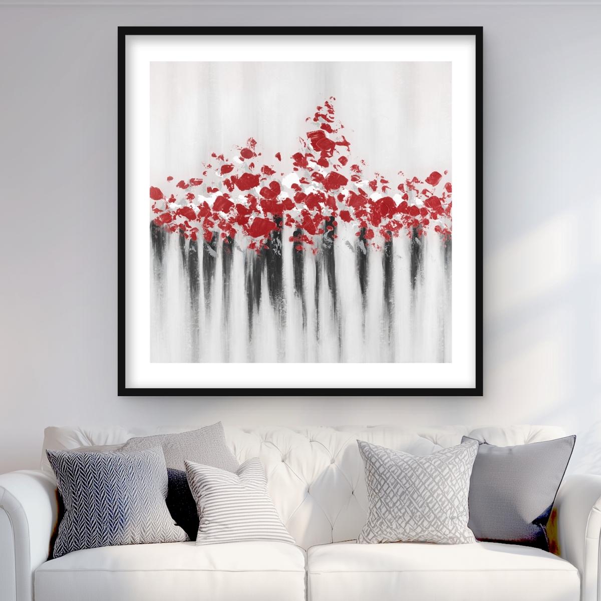 C1FM3636073435 36 x 36 in. Falling Red Dot - Shapes Contemporary Framed Print for Decor