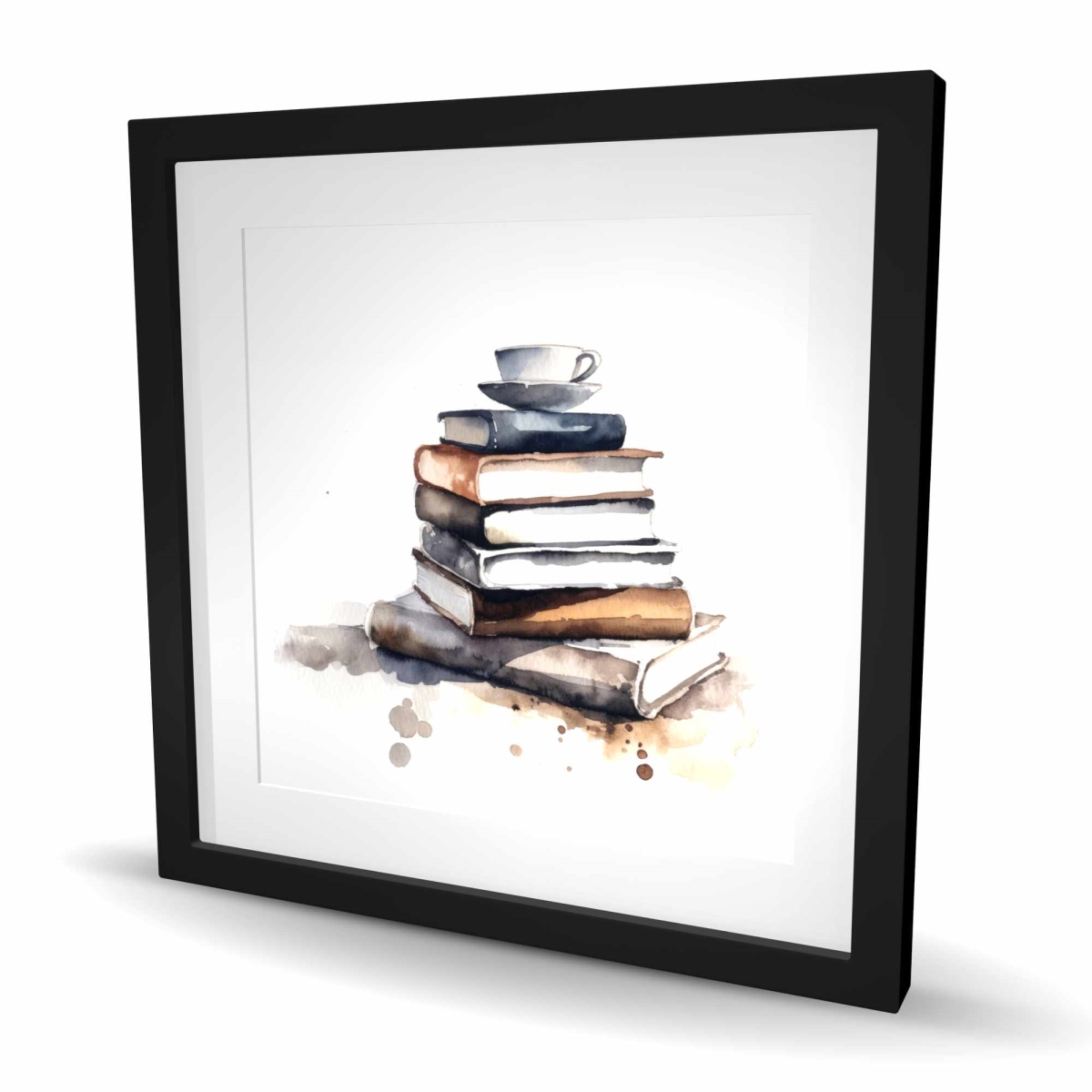 C1FM24248ZIDMM 24 x 24 in. Caffeinated Books - Kitchen Silver Framed Matted Print Decor