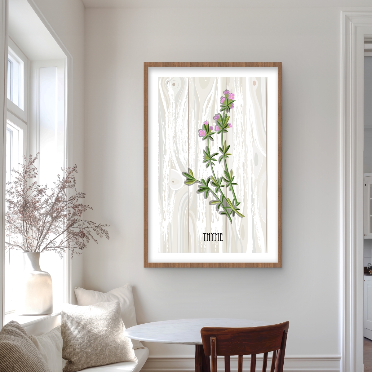 C1FM2436O7S8JS 24 x 36 in. Thyme on Wood - Illustrative Green Framed Matted Print
