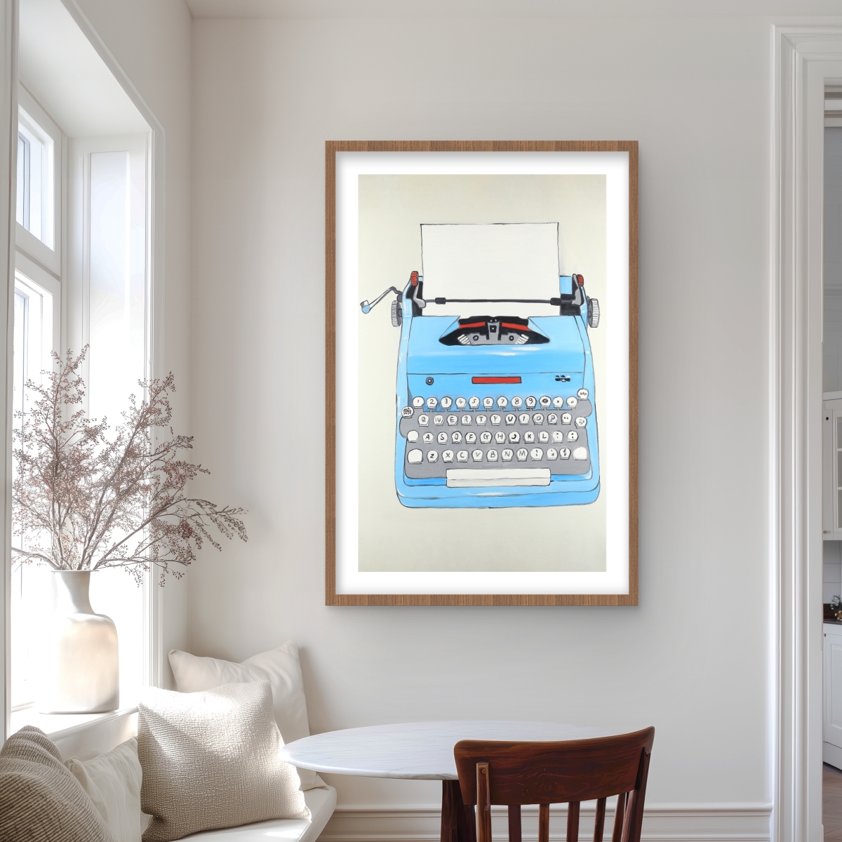 C1FM2436VUMQWJ 24 x 36 in. Blue Typewriter Machine Print - Framed Matted Home Decor