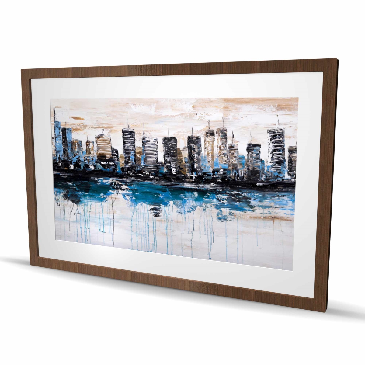 C1FM2436NVDRRT 24 x 36 in. Abstract City Reflection Print - Beige Office Decor Framed