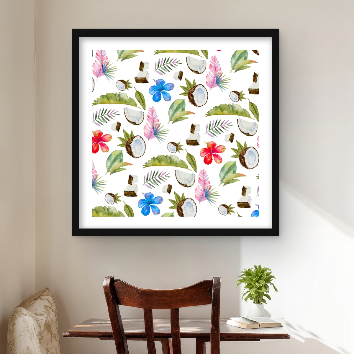 C1FM2424VAQT7E 24 x 24 in. Tropical Pattern Bedroom Print - Green Framed Matted Decor