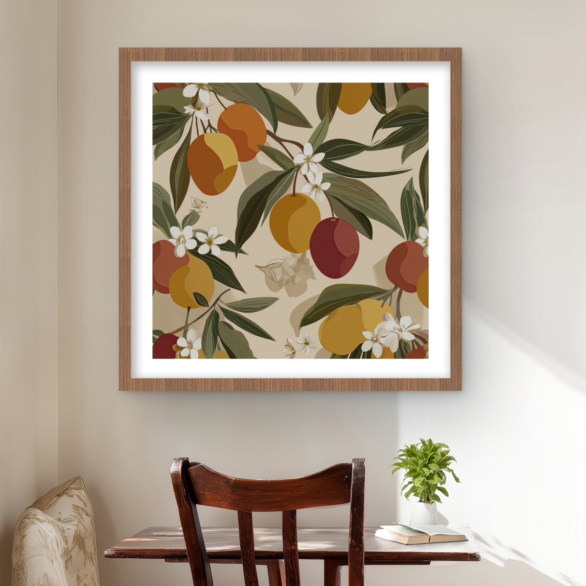 C1FM2424VNJ069 24 x 24 in. Hanging Fruits - Floral Orange Framed Matted Print for Decor