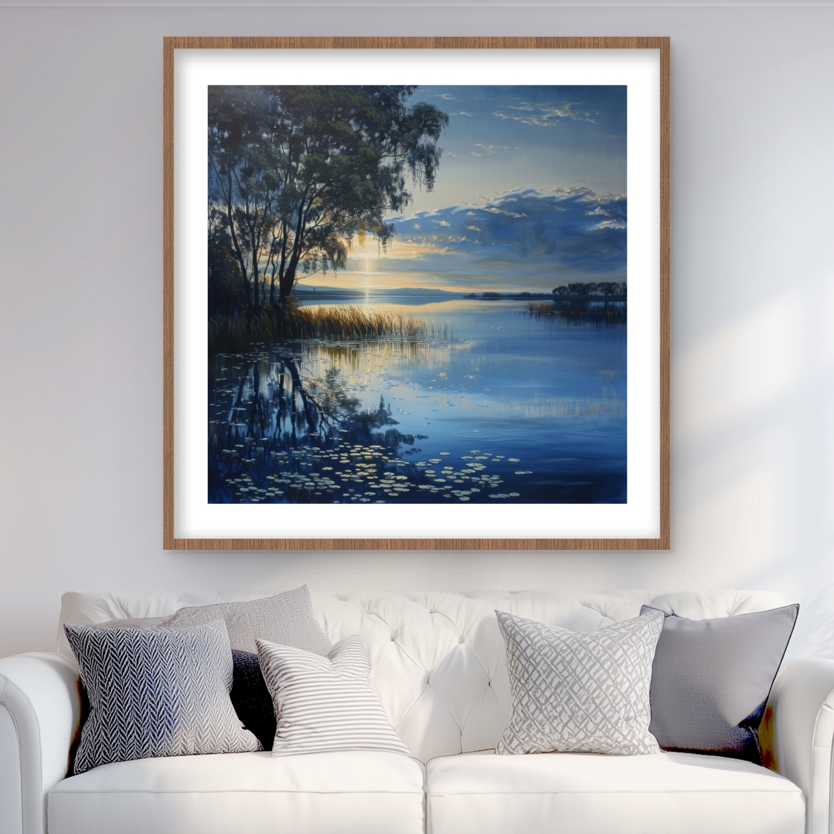 C1FM3636AFIJOX 36 x 36 in. Immobile - Blue Framed Matted Print for Home Decor