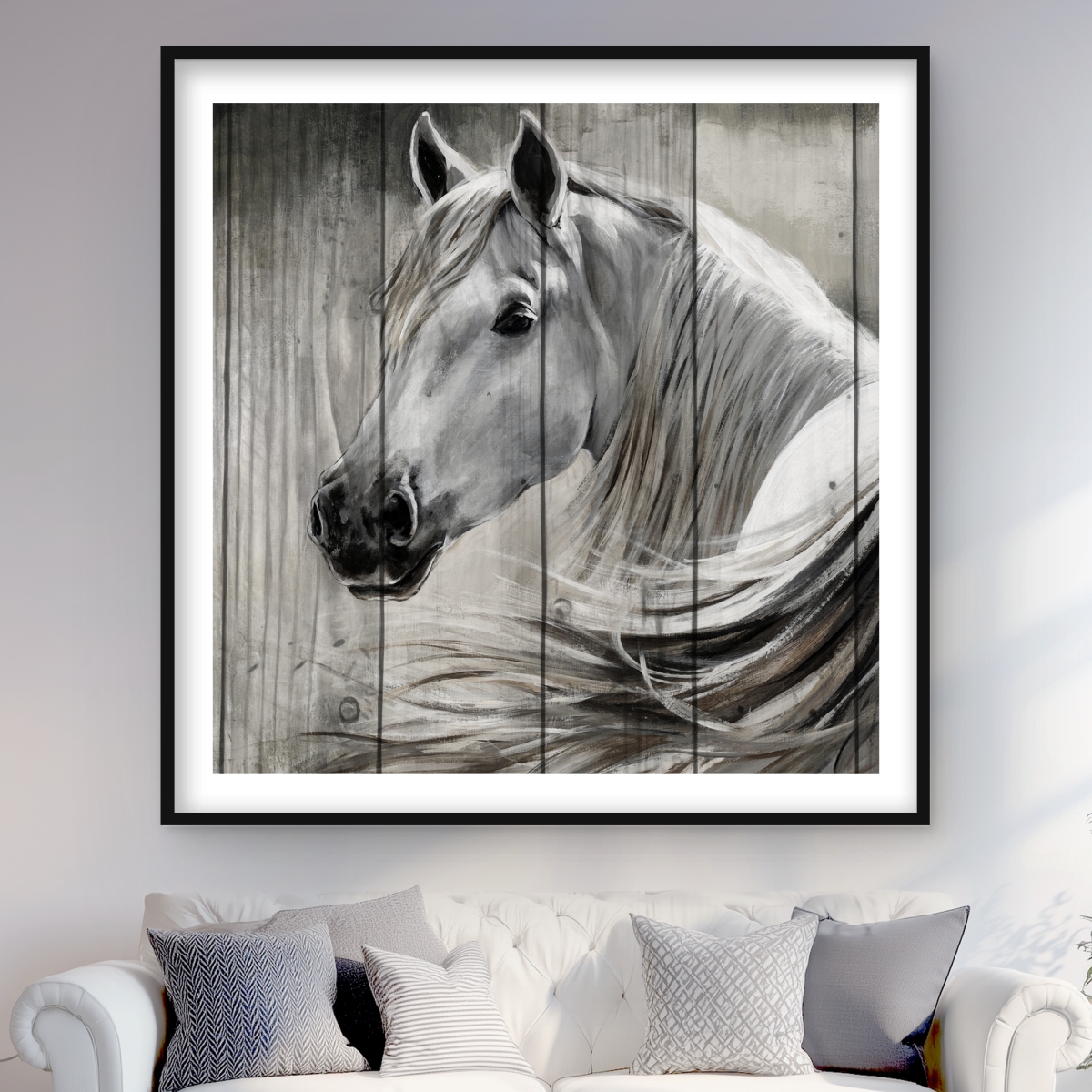 C1FM4848LMRIV1 48 x 48 in. Rustic Horse - Framed Matted Print for Bedroom Decor