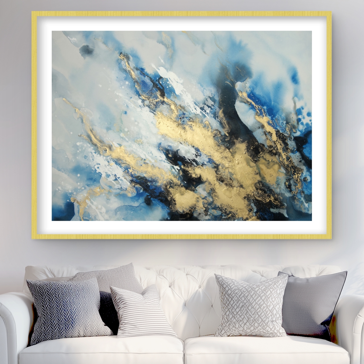 C1FM36489OQ2D5 36 x 48 in. Blue Marble - Abstract Classic Blue Framed Matted Print