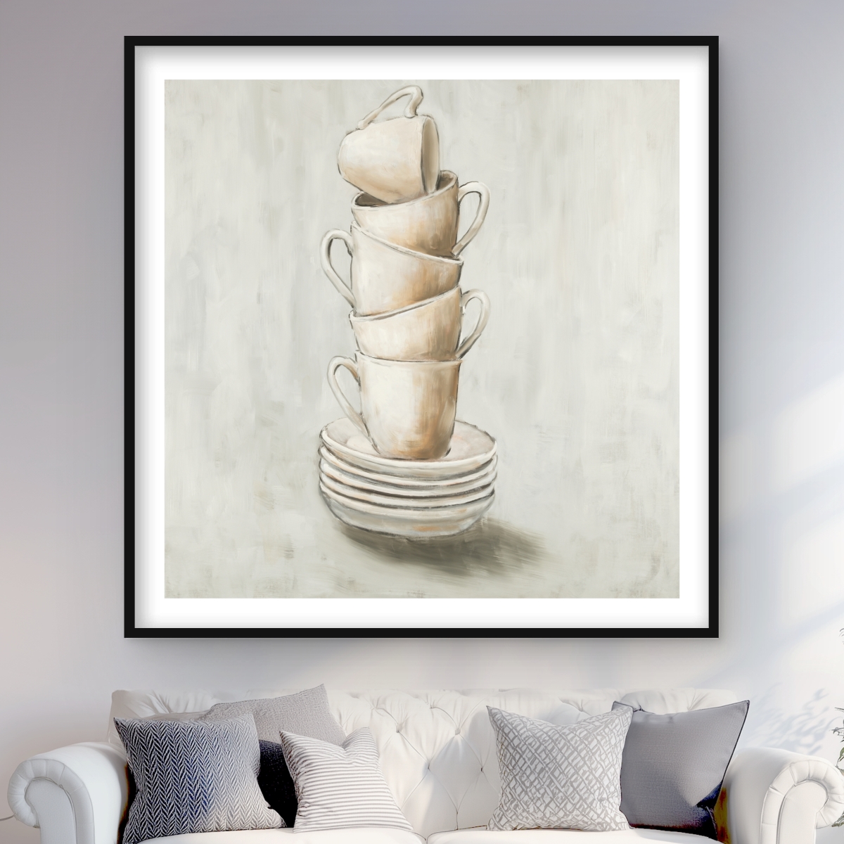 C1FM4848LK0VAE 48 x 48 in. Stacked Cups - Framed Matted Print for Kitchen Decor