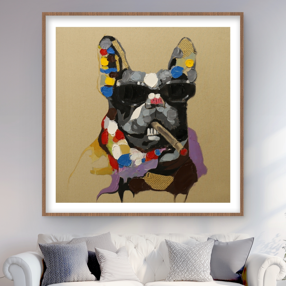 C1FM4848SIV4CM 48 x 48 in. Abstract Smoking Dog - Contemporary Man Cave Framed Print