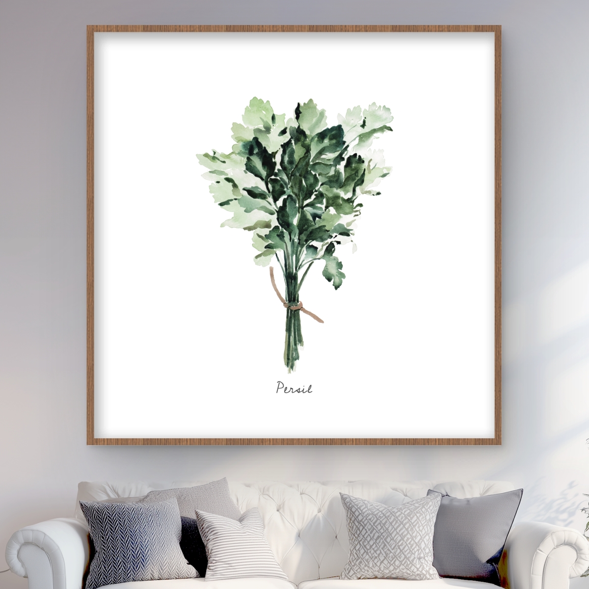 C1FM4848SN2FZS 48 x 48 in. Tied Up Persil Bundle - Kitchen Leaves Framed Matted Print