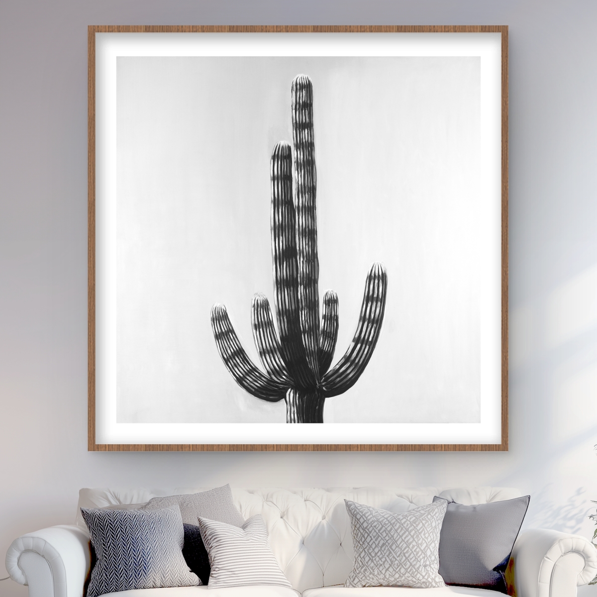 C1FM4848SO4539 48 x 48 in. Cactus - Floral Black Framed Matted Print for Home Decor