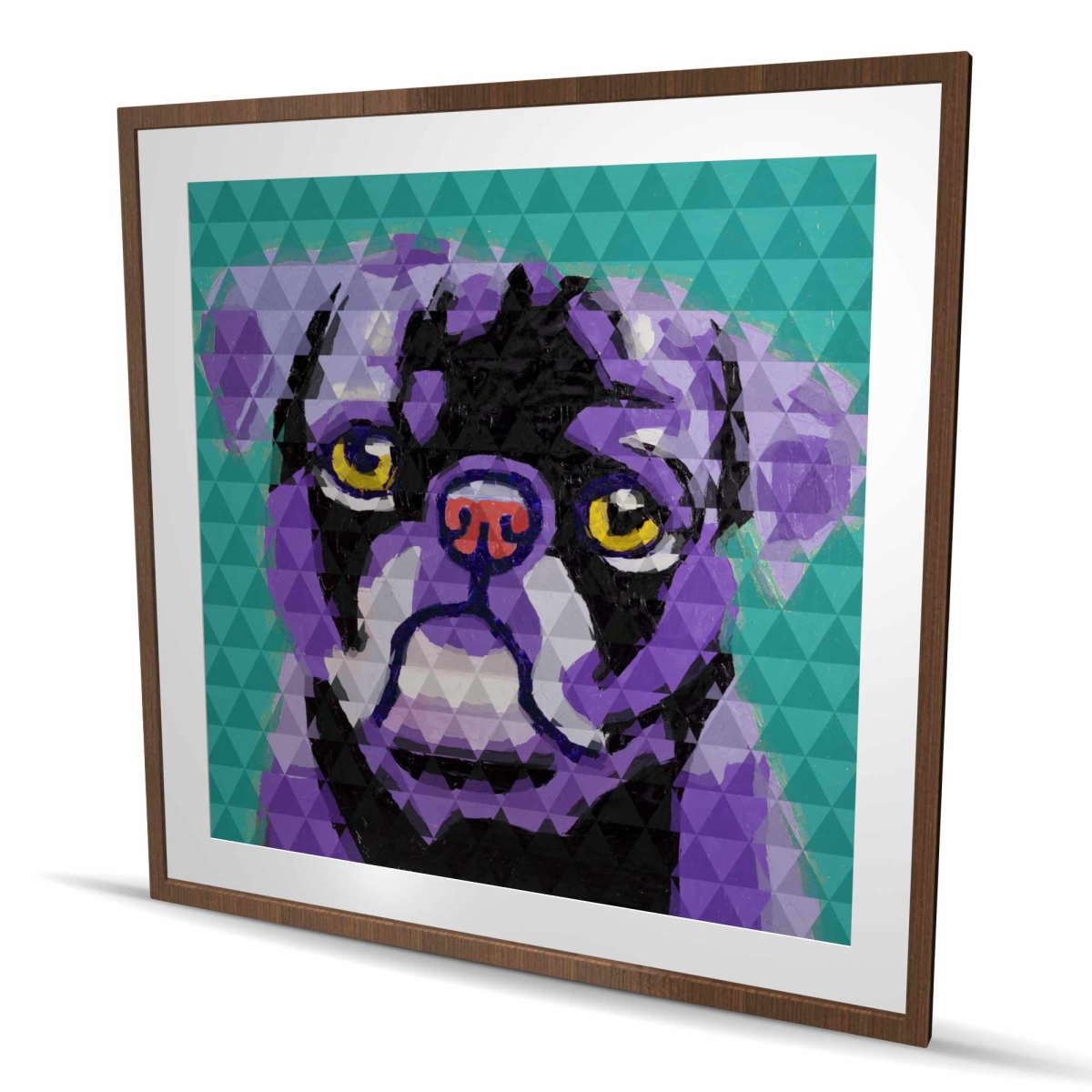 C1FM4848KRKEJO 48 x 48 in. Geometric Pug - Retro Turquoise Framed Matted Print Decor