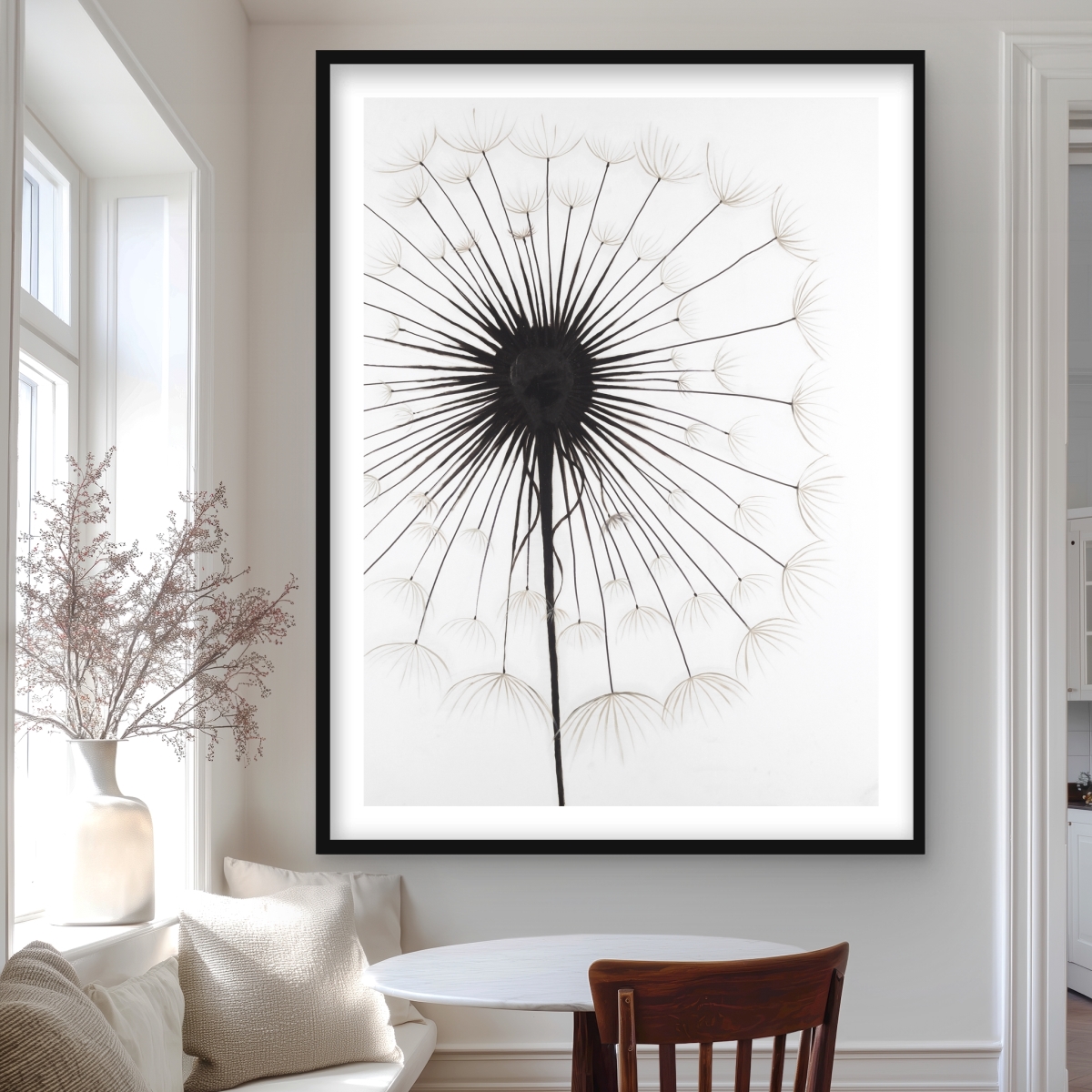 C1FM3648RTOBQ3 36 x 48 in. Dandelion Black Botanical Framed Matted Print - Home Decor