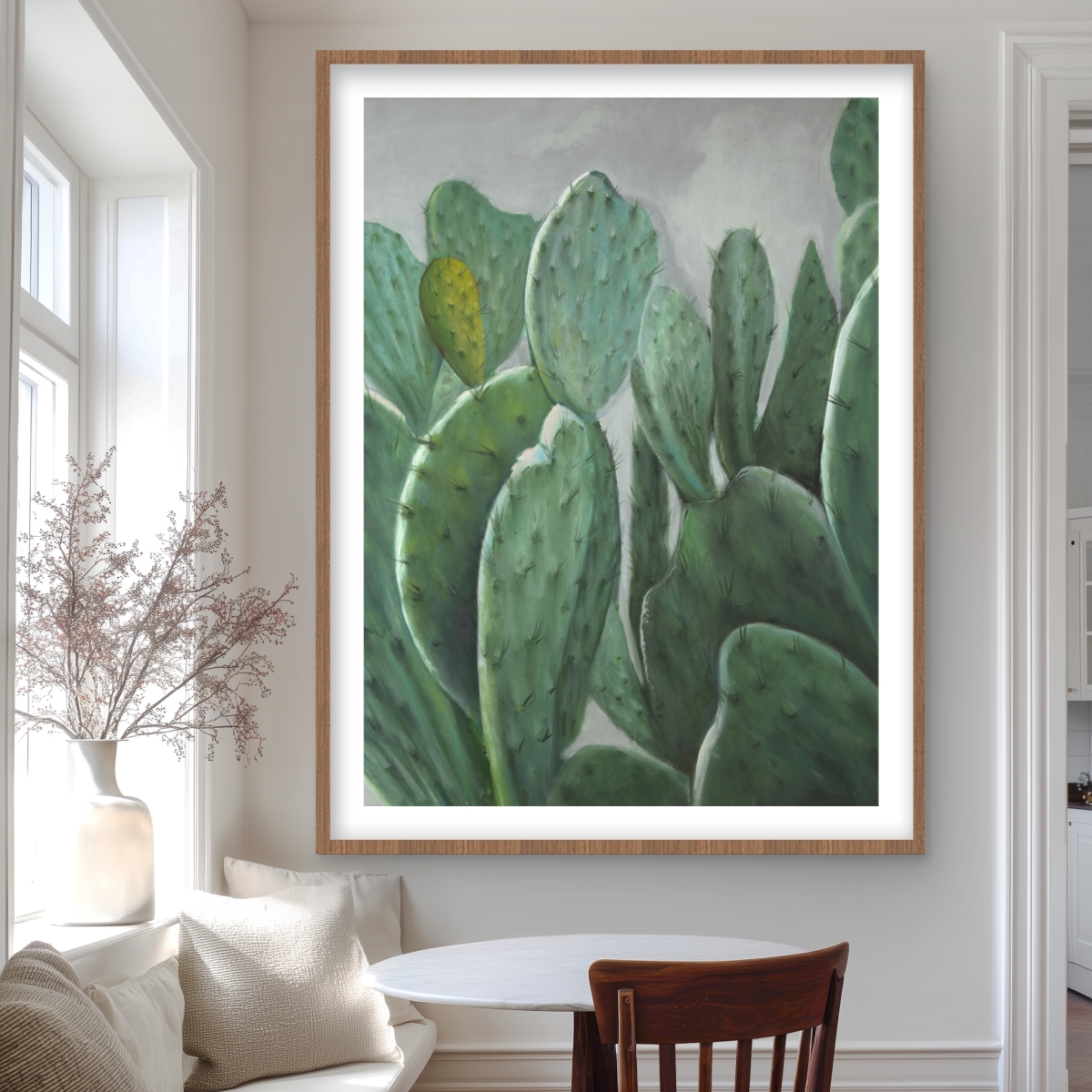 C1FM3648CN8HDV 36 x 48 in. Paddle Cactus - Green Hyperrealist Framed Matted Print Decor