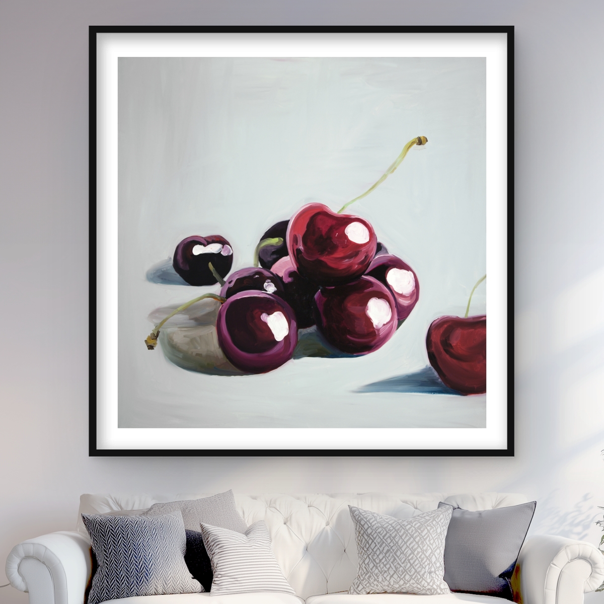 C1FM48483JAOT2 48 x 48 in. Glossy Dark Cherries - Still Life Food Framed Matted Print