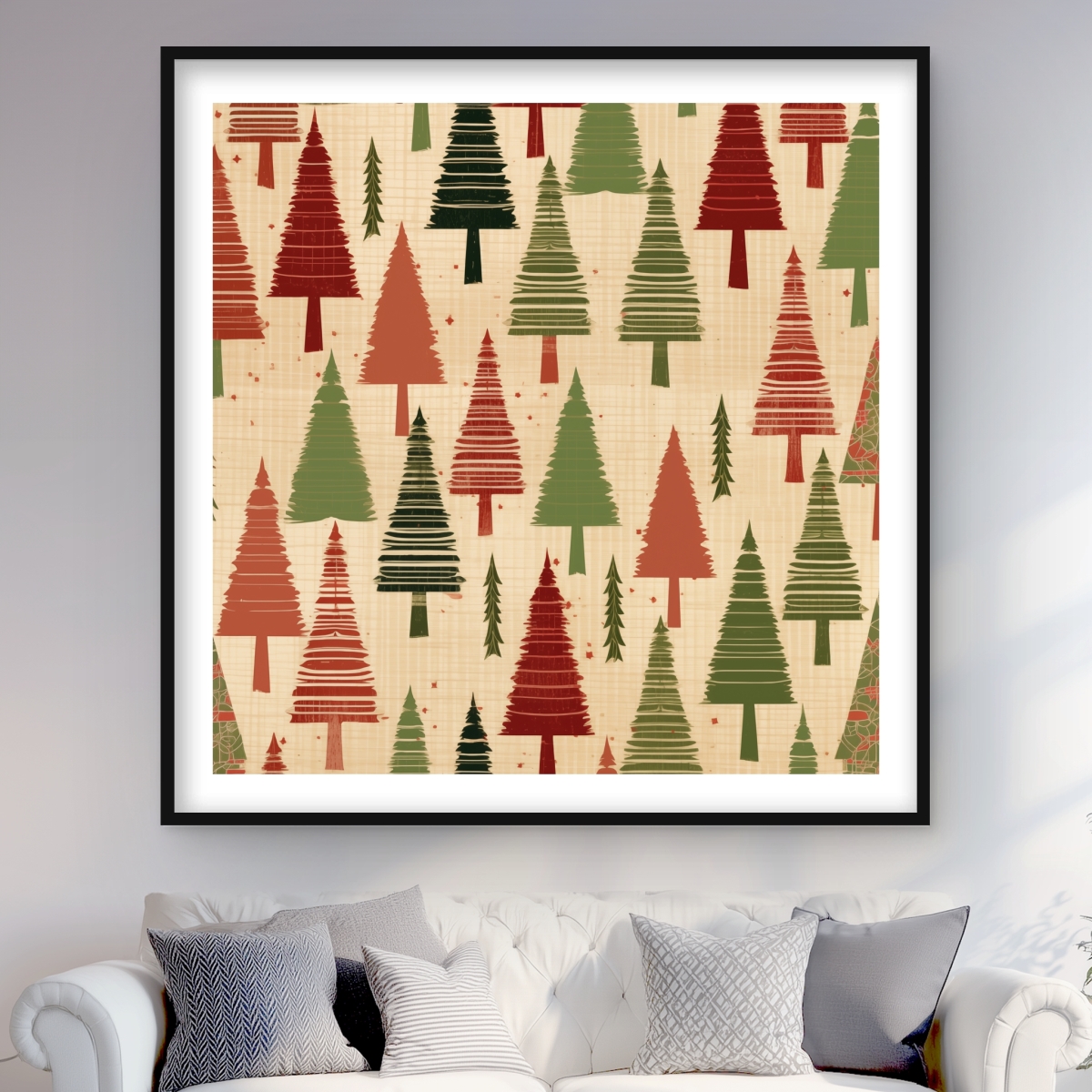 C1FM4848IL55GP 48 x 48 in. Christmas Tree Pattern - Turquoise Framed Matted Print Decor