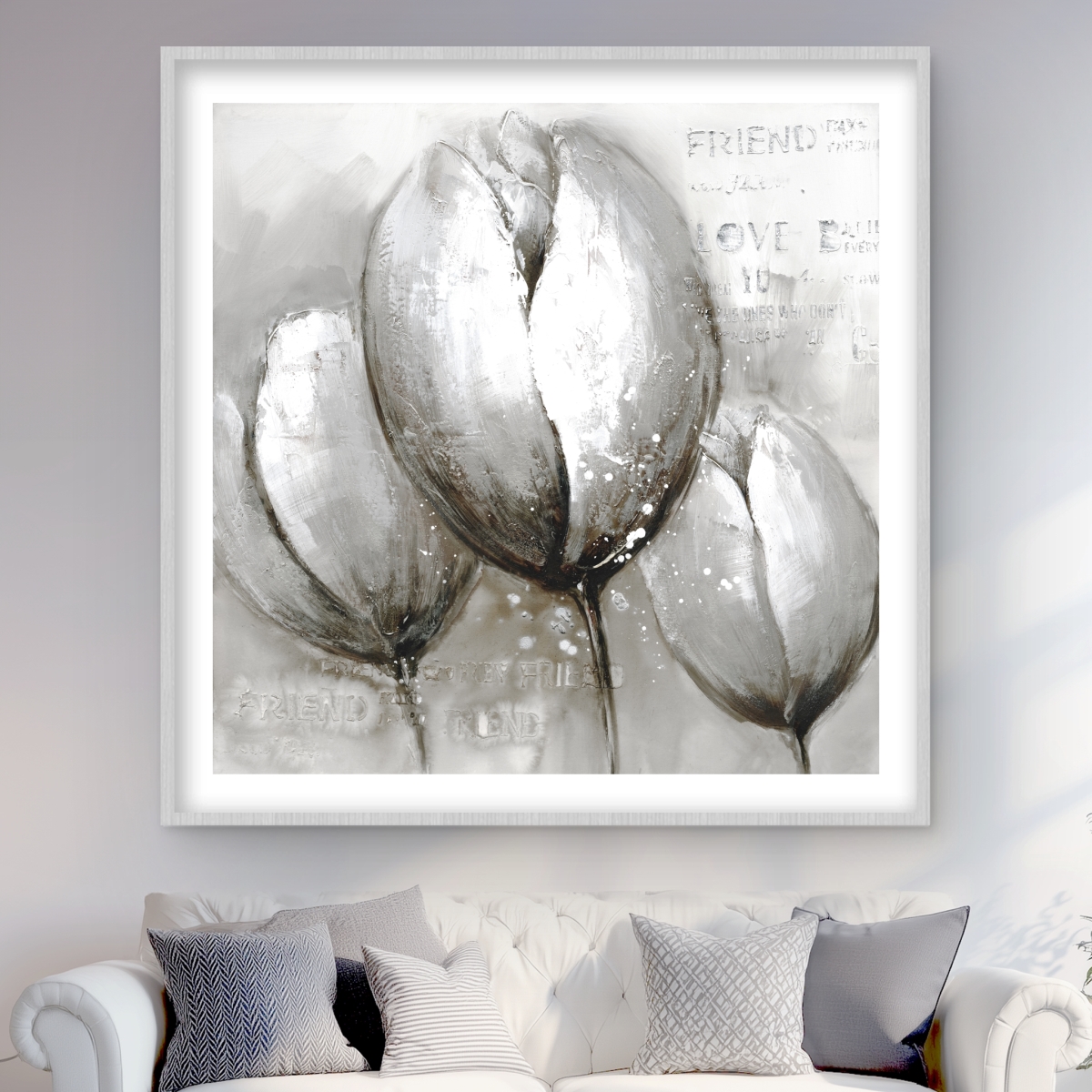 C1FM4848P3953N 48 x 48 in. Three White Tulips - Botanical Framed Print for Home Decor
