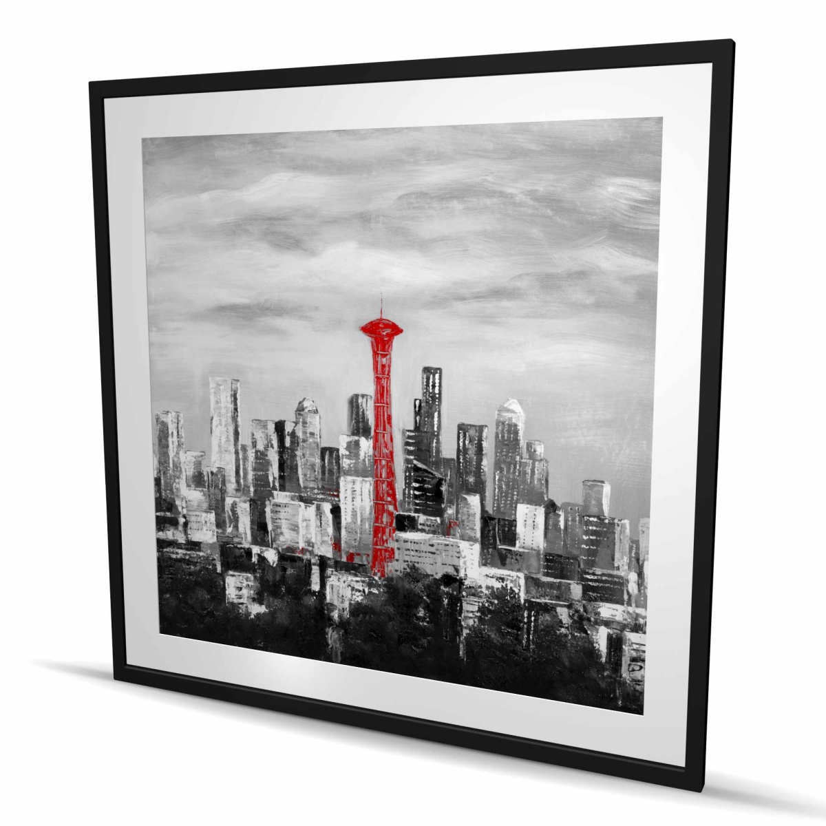 C1FM4848WRGTW6 48 x 48 in. Space Needle in Red - Black Framed Matted Print for Decor